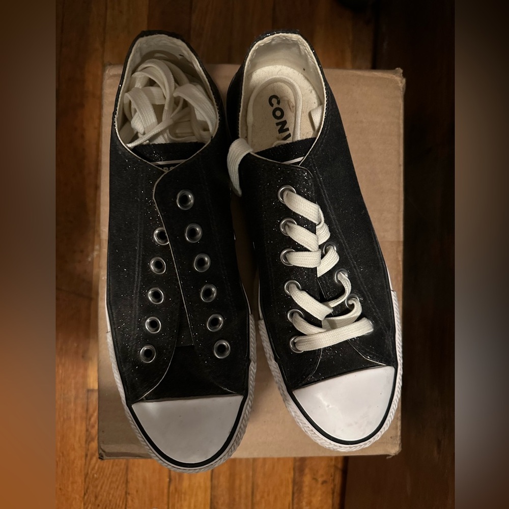Converse chuck taylor all star lo black glitter platform sneakers